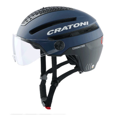 Cratoni Commuter blue mat - Pedelec Helmet with Visor, led light & Reflectors