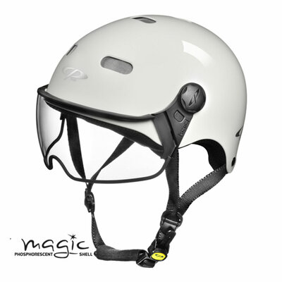 CP Carachillo E-bike helmet white Fluorescent - Lights up in the dark!  - Visor Clear or Photochromic